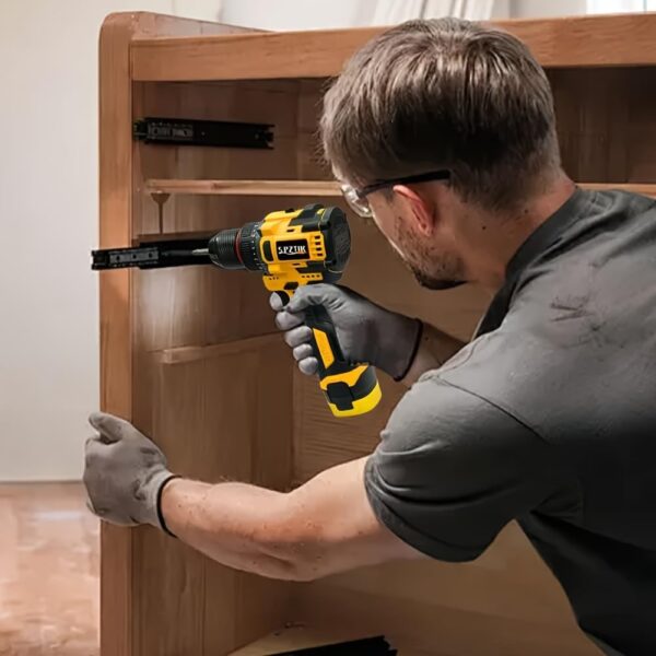 SPZTJK Kabelloser Schlagbohrer & Schraubendreher-Set - Impact-Bohrer, Wiederaufladbar, PE-Material, für Heim-DIY-Projekte, Bau, Baugeräte, Kabelloser Schlag-Schraubendreher - Image 3